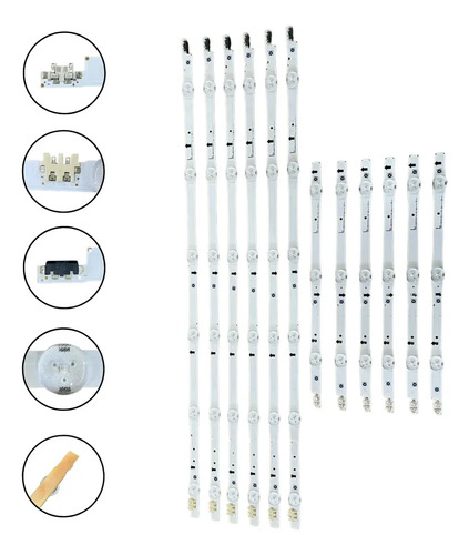 Kit 12 Barras de LED UN48J5300 UN48J5500 UN48J6300 Cobre